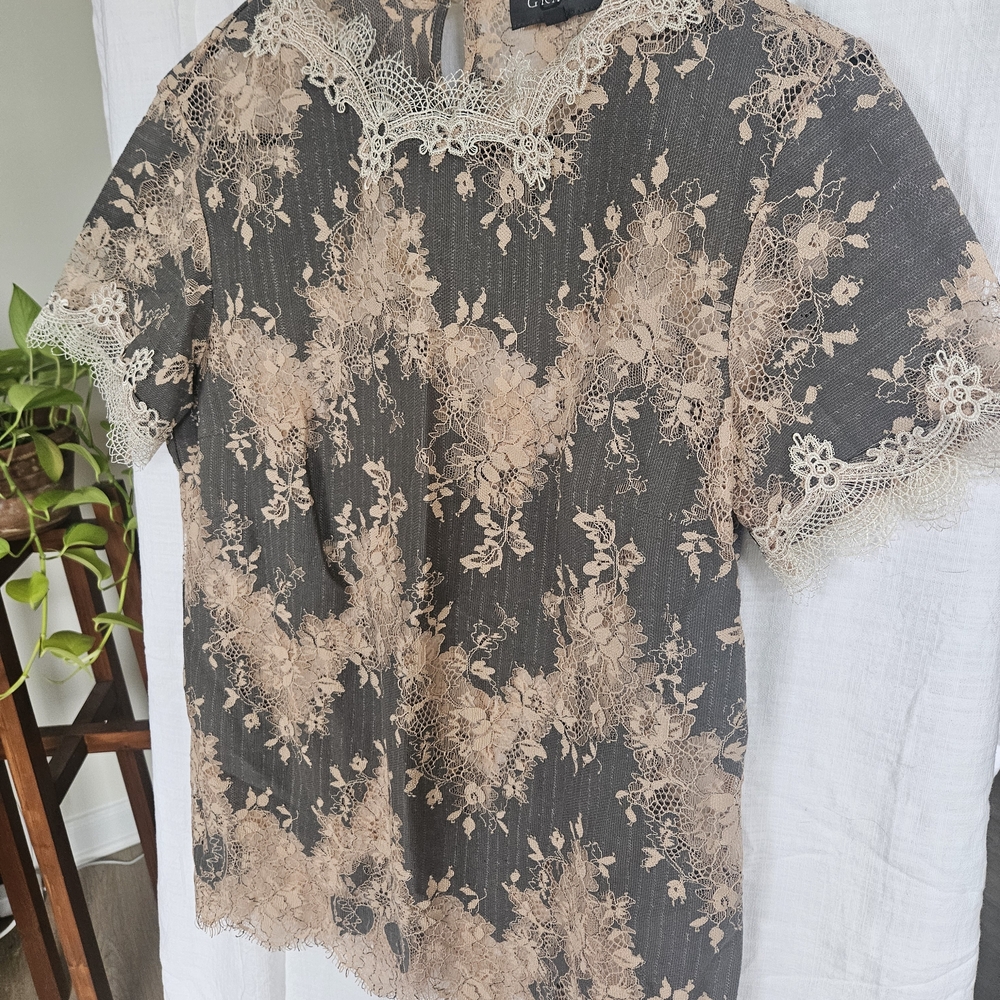 Black and Cream Lace Floral Blouse